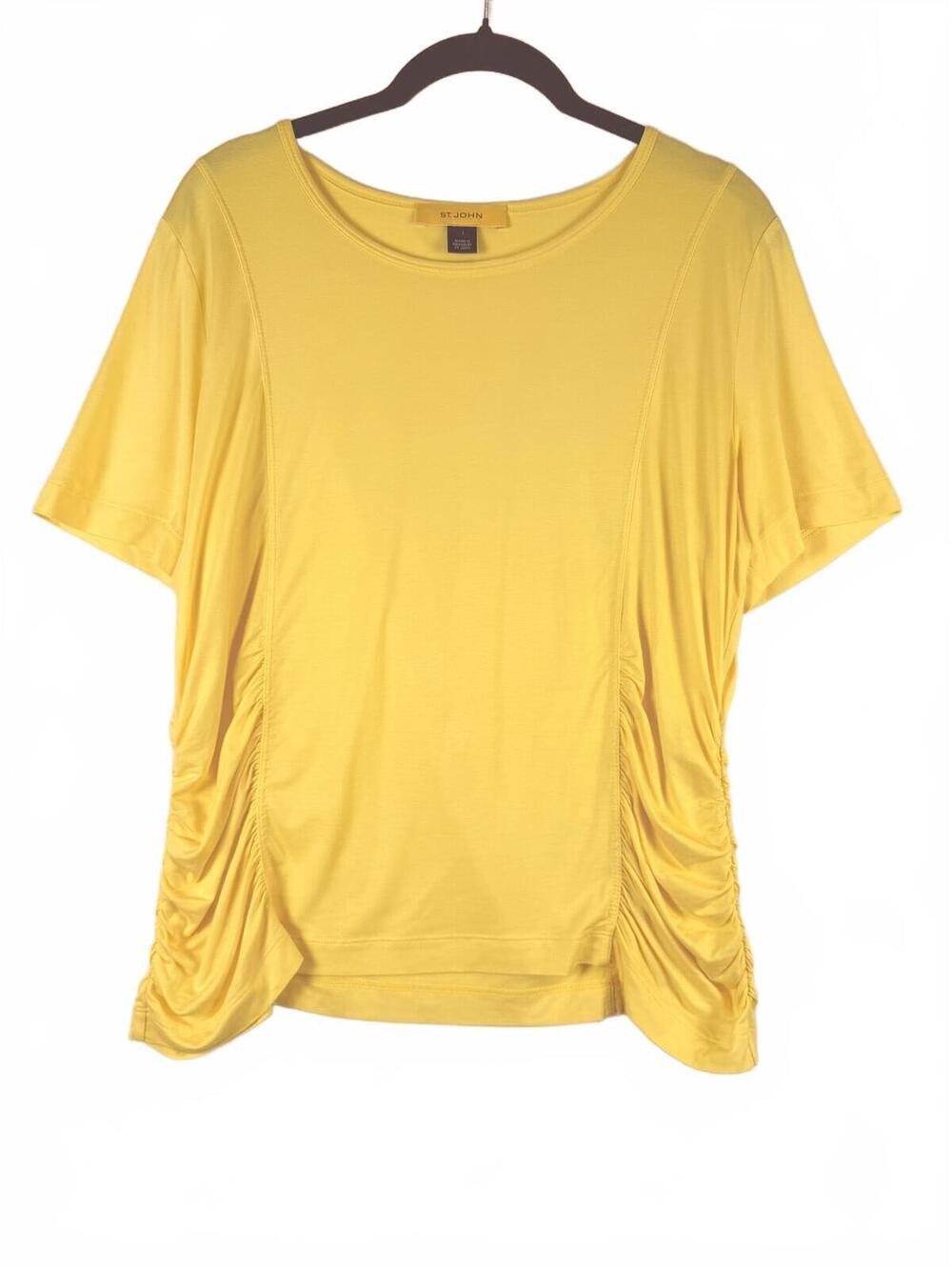St. John Collection Yellow Ruched Side Short Sleeve T-Shirt Size Large